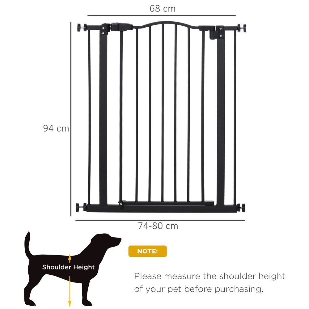 PawHut Pressure Fit Dog Stair Gate No Drilling Safety Gate Auto Close for Doorways, Hallways, 74-80cm Adjustable, 78cm Tall, Black