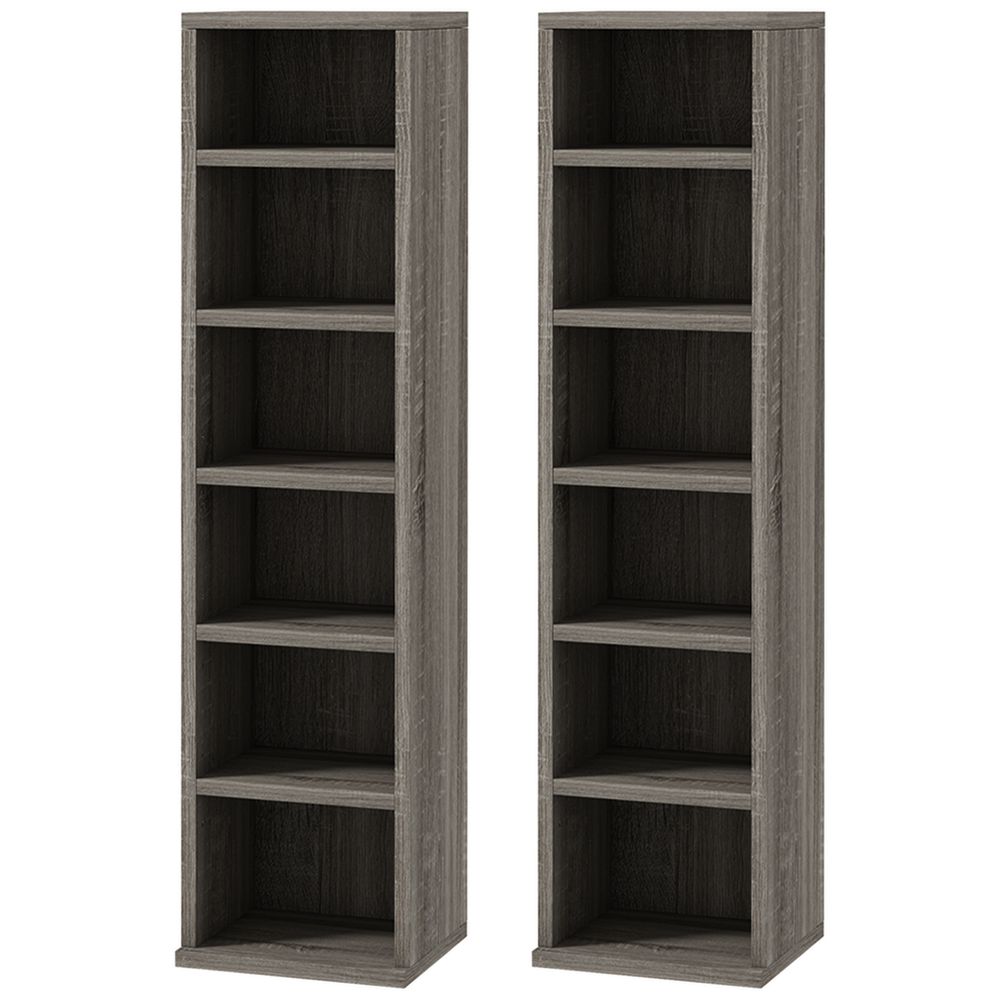 HOMCOM Set of 2 CD Media Display Shelf Unit Tower Rack Adjustable, Mocha Wood