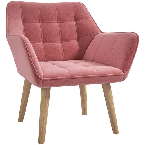 HOMCOM Velvet-Feel Accent Chair with Arms Slanted Back Wood Legs