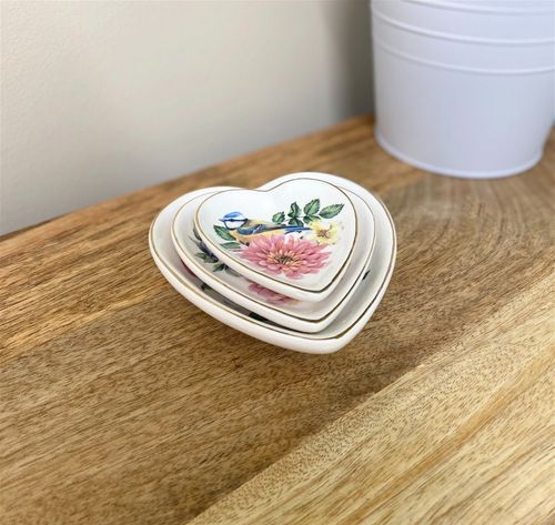 Set Of Three Heart Trinkets Dishes with Gold Edging