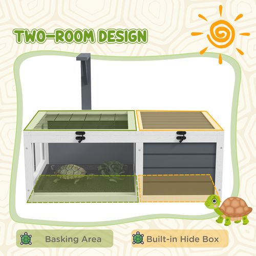PawHut Tortoise House, Wooden Tortoise Table w/ Wooden Lamp Holder - Grey