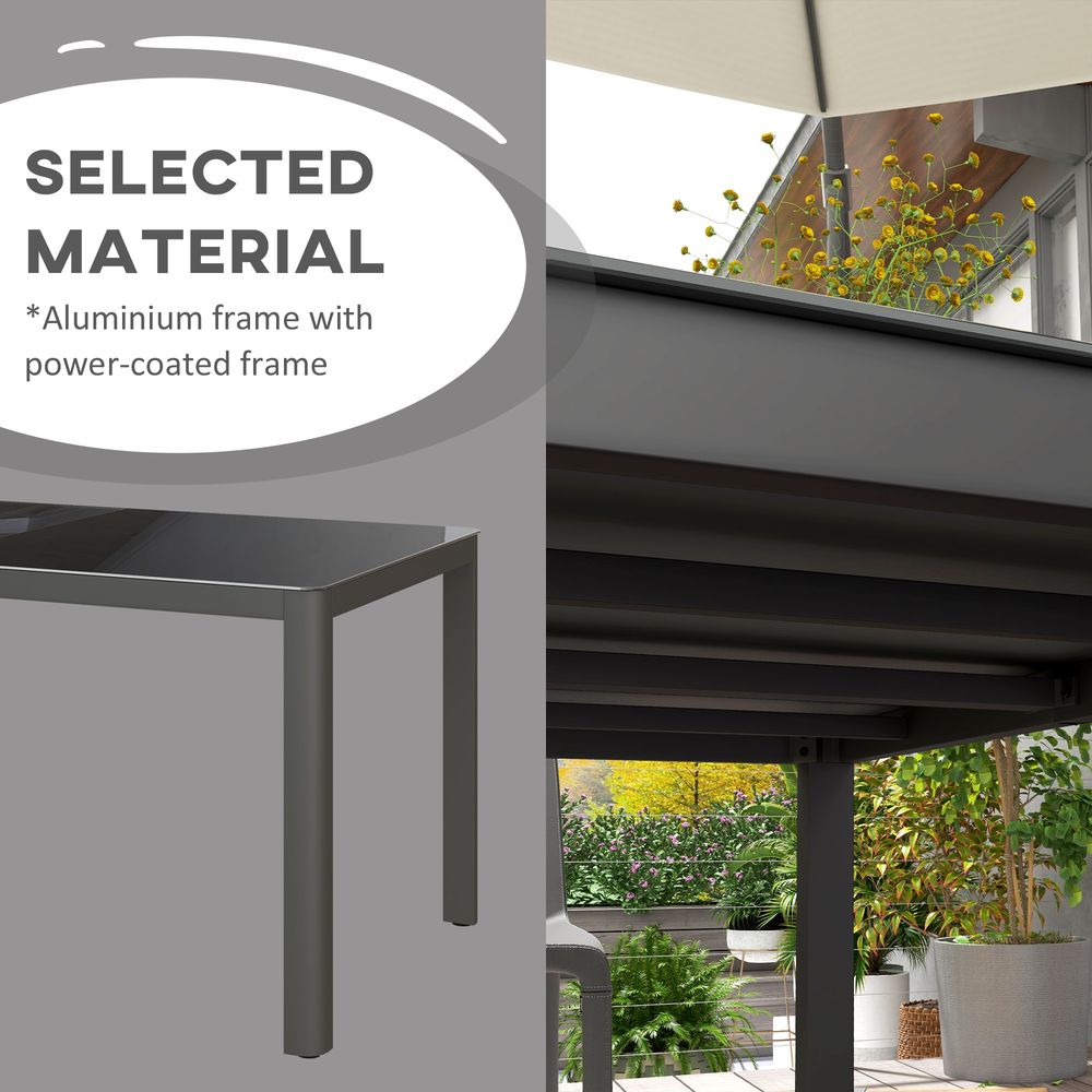 Outsunny Outdoor Dining Table for 6 - Glass Top, Aluminium Frame, Grey