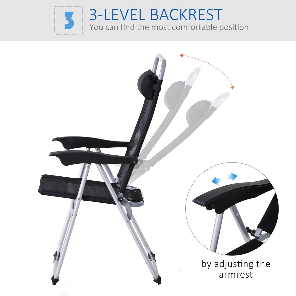 Premium Metal Frame 3-Position Adjustable Outdoor Chair, Black- Comfortable & Durable - Free Headrest