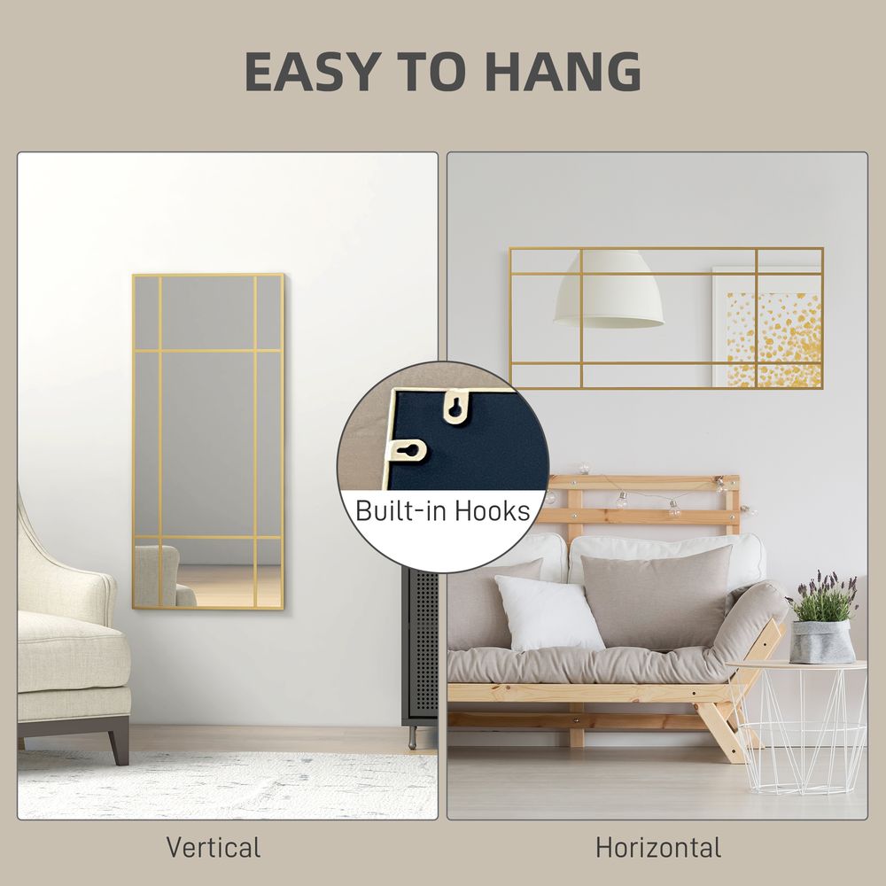 HOMCOM Window Vanity Mirror 110x50cm - Gold Tone | Hanging Wall Mirror - Quality Glass, Versatile Hanging Options