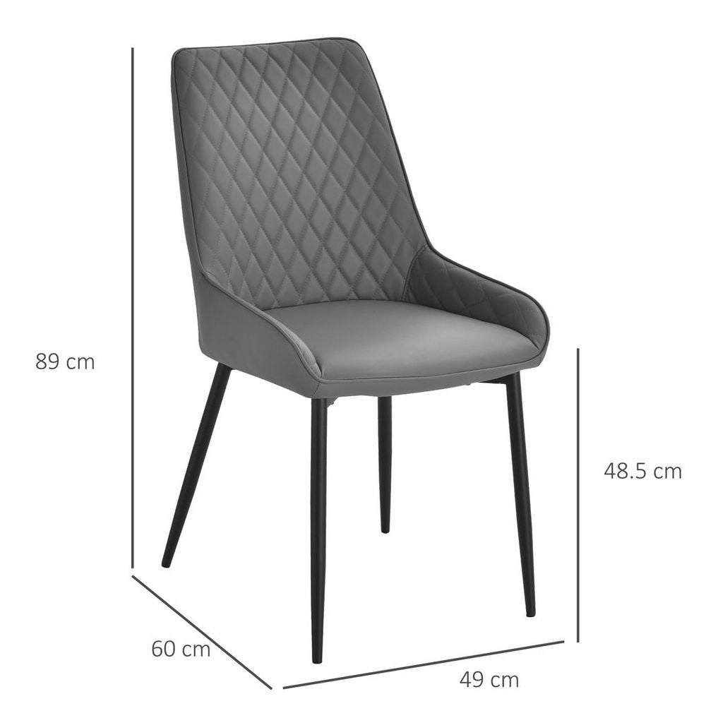 Premium 2-Pack Quilted PU Leather Dining Chairs: Metal Frame, Grey
