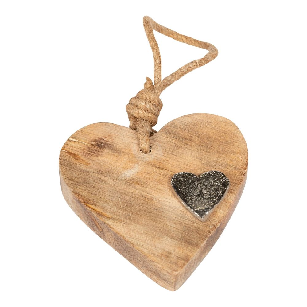 Rustic Wooden Heart with Silver Metal Accent - High Quality Home Decor