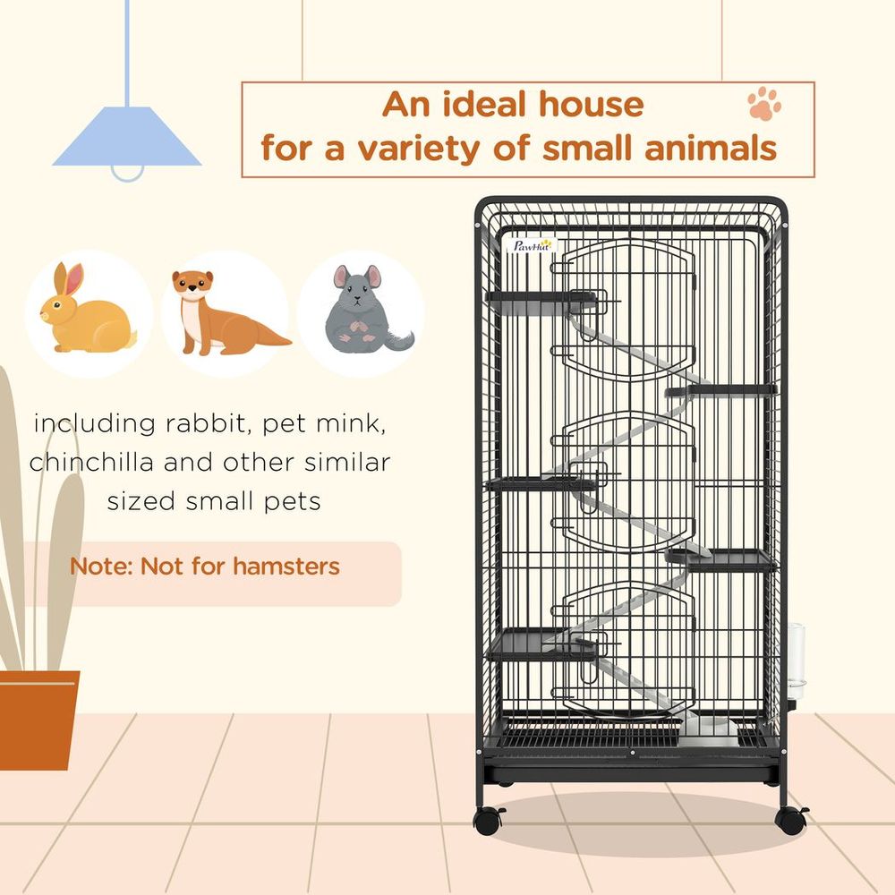Premium Black 6-Level Small Animal Cage for Rabbits, Minks, Chinchillas