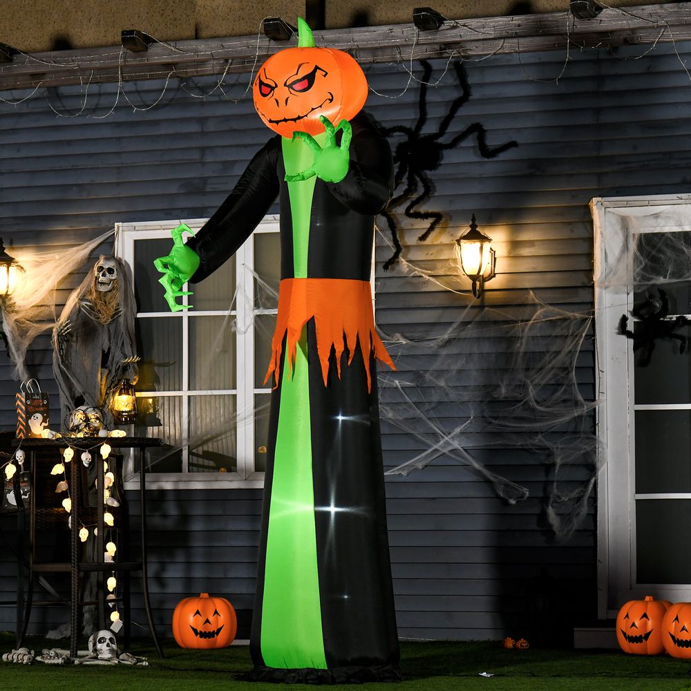 HOMCOM 9FT Inflatable Halloween Pumpkin Ghost with Build-in LED, Outdoor Lighted Blow Up Inflatables for Party Indoor,Garden, Lawn