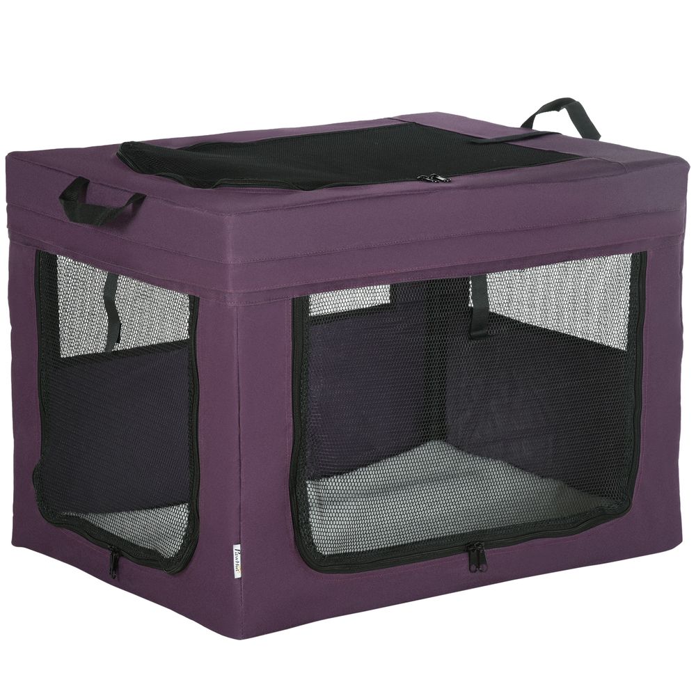 Foldable Pet Carrier Cat Bag - Purple, Cushioned, Portable - Ideal for Miniature & Small Dogs, Travel & Home