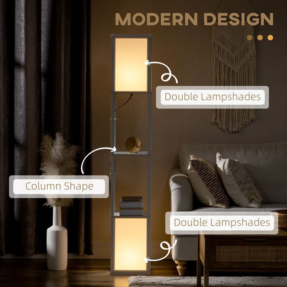 HOMCOM Shelf Floor Lamp, Dual Light, Living Rm, Bedroom, White