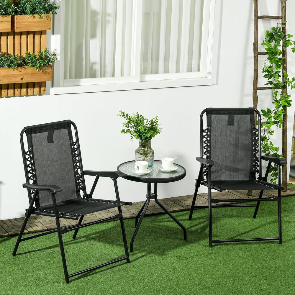 Premium Outsunny Patio Chairs: 2-Pack Folding Loungers, Portable & Durable - Black
