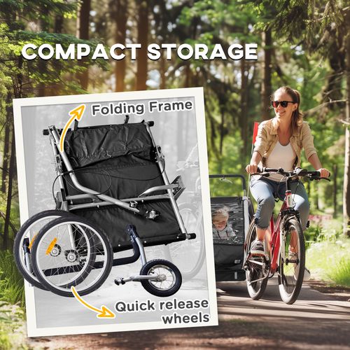 HOMCOM 2 Seat Bike Trailer with 5 Point Harness, for 18+ Months, Black