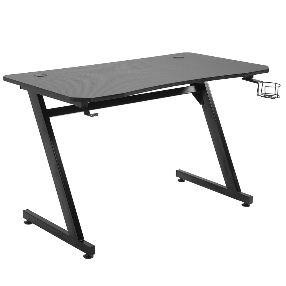 HOMCOM Gaming Desk Steel Frame with Cup Holder, Headphone Hook, Adjustable Feet and Cable Organiser, Home Office Computer Table, Black, Modern, 120 x 65 cm