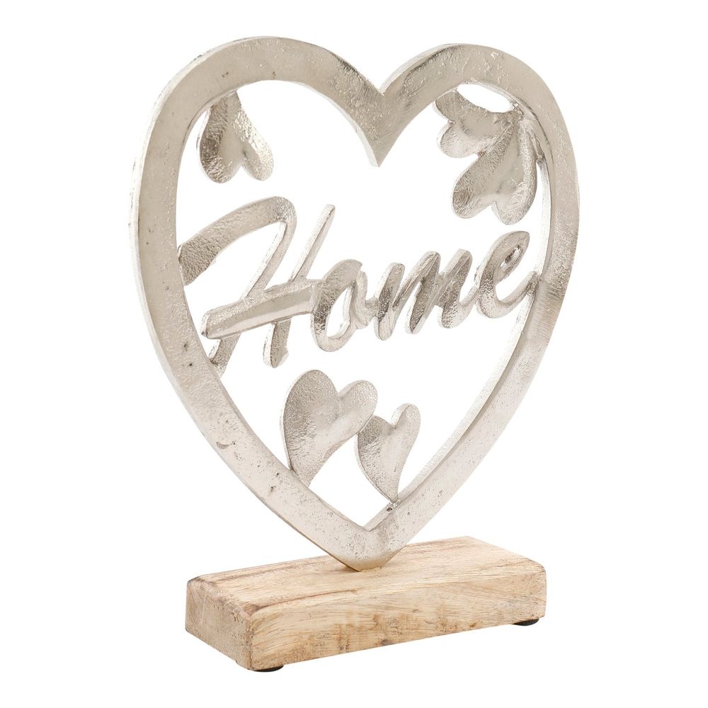 Silver Heart on Wood Base: 17cm - High Quality Home Decor