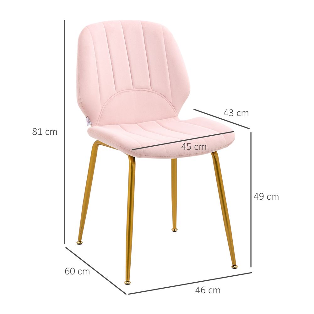 HOMCOM Modern Dining Chairs Set of 2 with Padded Seat and Steel Legs, Pink