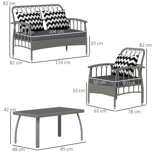 Outsunny 4 Piece Rattan Garden Furniture Set with Adjustable Back, Grey