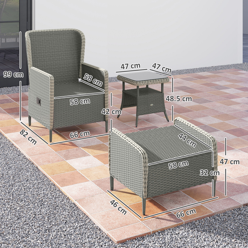 Outsunny Rattan Garden Furniture Set with Footstools Armchairs Charcoal Grey