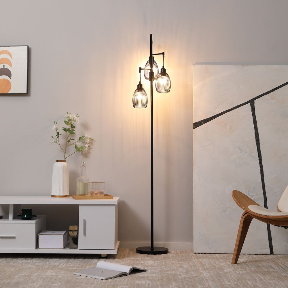 Industrial 3-Light Floor Lamp, Dimmable Black, 170cm