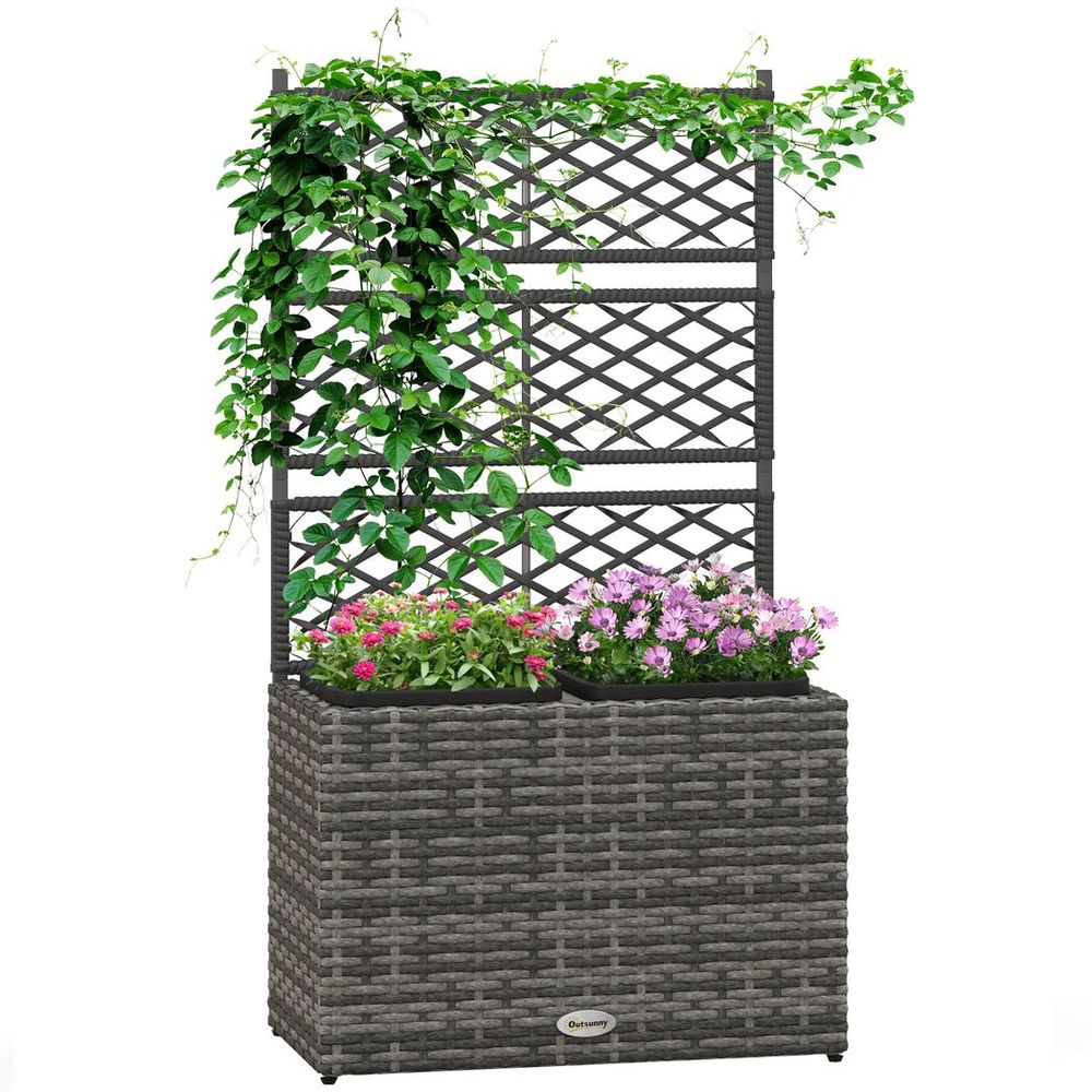 Premium Outsunny 57x30x107cm Rattan Planter Box with Trellis - Ideal for Garden & Flower Beds