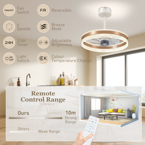 HOMCOM Ceiling Fan Light with 3 Colour, Timer, Reversible, Remote, Gold