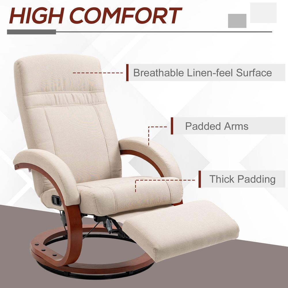 HOMCOM Manual Recliner Swivel Reclining Chair with Footrest Armrests Beige