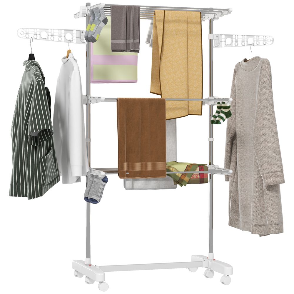 HOMCOM 3 Layer Folding Cloth Hanger Stand Towel Hanging Dryer Rack Holding Airer