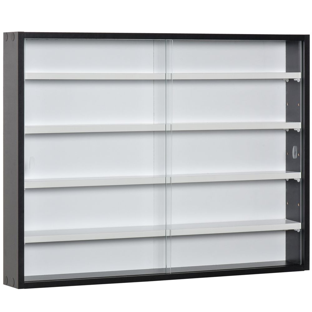 HOMCOM 5-Tier Wall Display Shelf Unit Cabinet w/ 4 Adjustable Shelves Glass Doors Home Office Ornaments 60x80cm Black/White