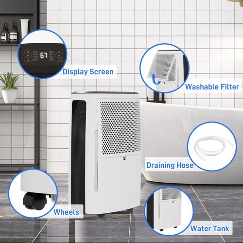 HOMCOM 16L/Day Dehumidifier for Home Damp, Mould, Laundry Drying, White