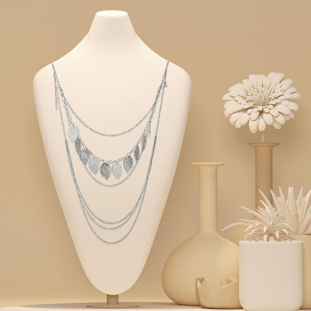 Aquarius Silver Leaves Pendant Necklace - Multi Layer Chain, Elegant Jewelry for Women