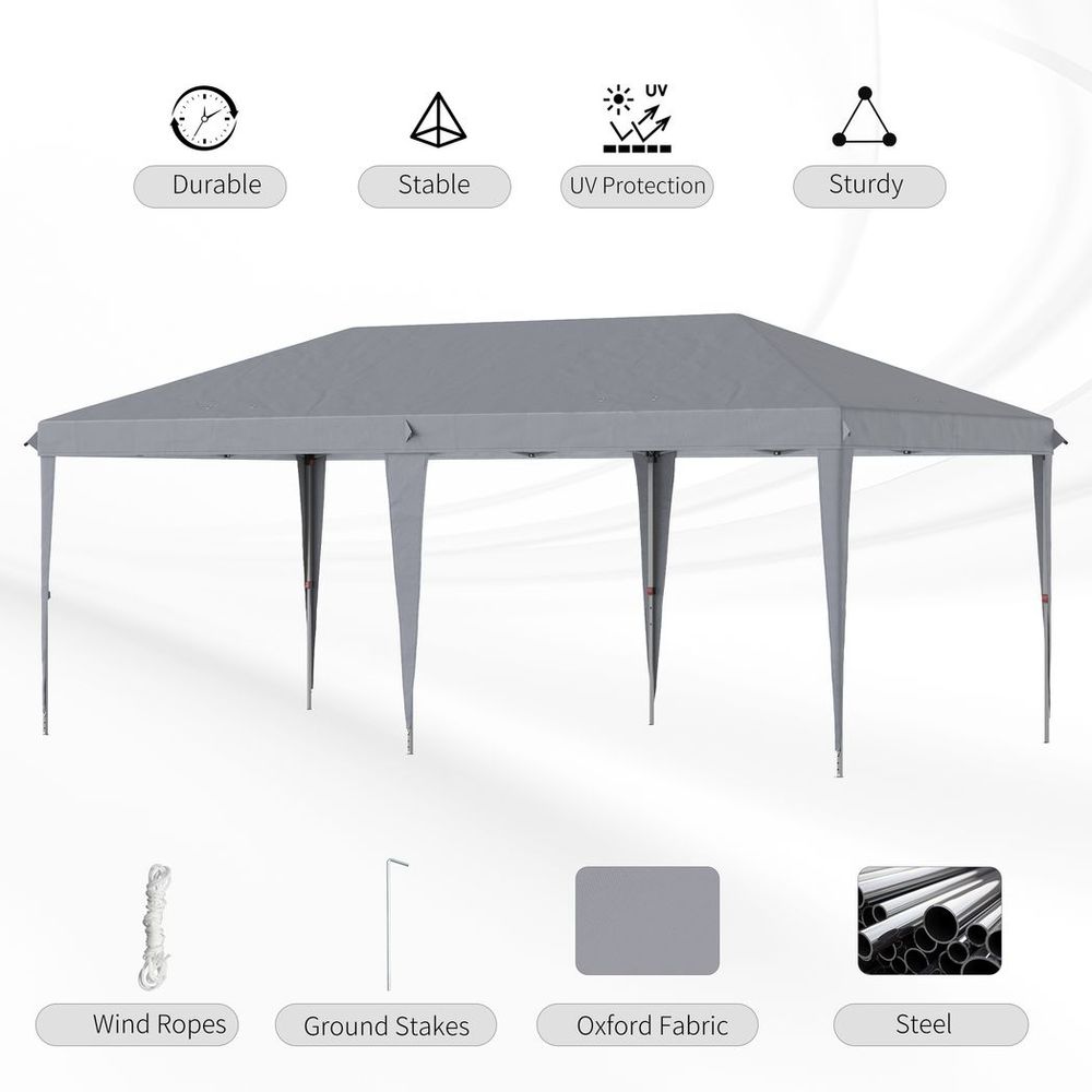 Outsunny 3 x 6 m Pop Up Gazebo, Foldable Canopy Tent, Height Adjustable Wedding Awning Canopy w/Carrying Bag, Grey