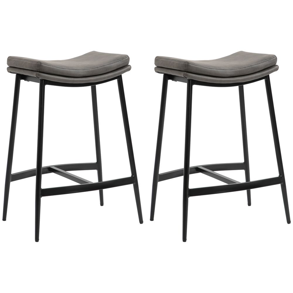 HOMCOM Upholstered Bar Stools Set of 2 - Curved Seat - Grey