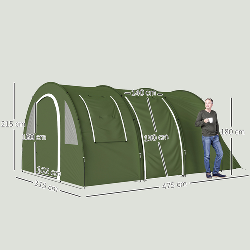 Outsunny 5-6 Man Family Tent Camping Tent with 2 Room and Carry Bag