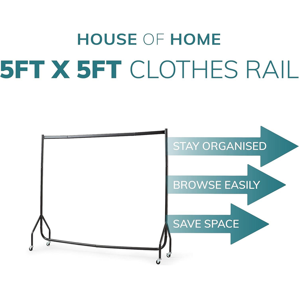 Premium 5FT Black Clothes Rail: Sturdy, Easy to Assemble & Extra Hanging Space