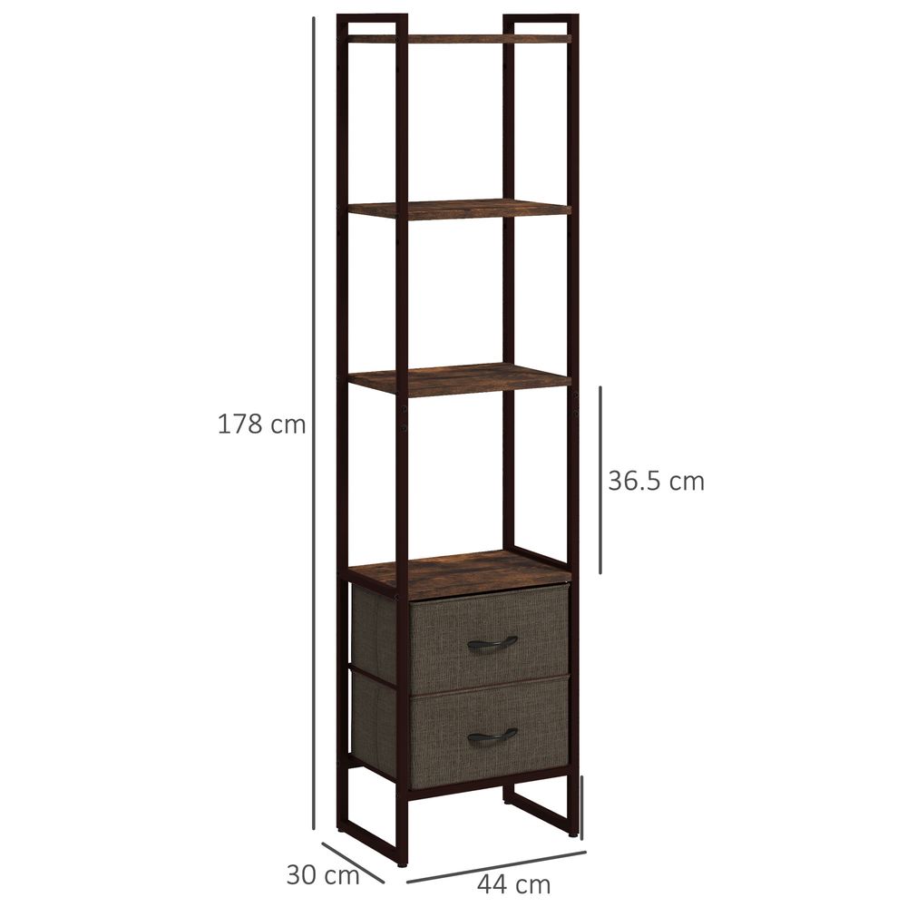 HOMCOM 4-Tier Bookshelf with 2 Fabric Drawers - Bedroom Study Storage