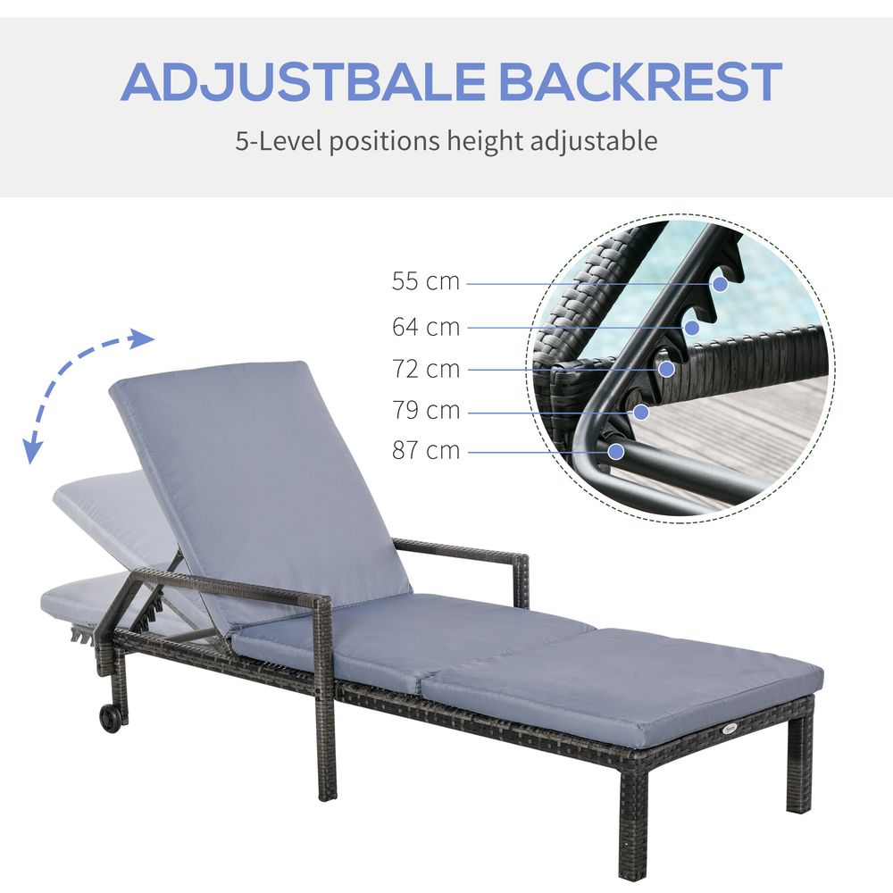 Premium Grey Rattan Sun Lounger | Adjustable Backrest & Wheels | Outdoor Garden Furniture