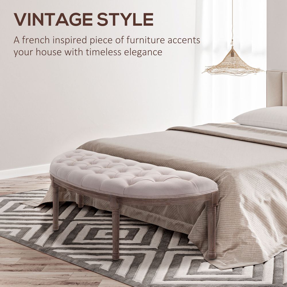 HOMCOM Button-Tufted Half-Circle Bench Ottoman | Cream | Padded Seat | Premium Quality