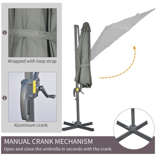 3 x 3(m) Cantilever Parasol Garden Umbrella with Cross Base Grey