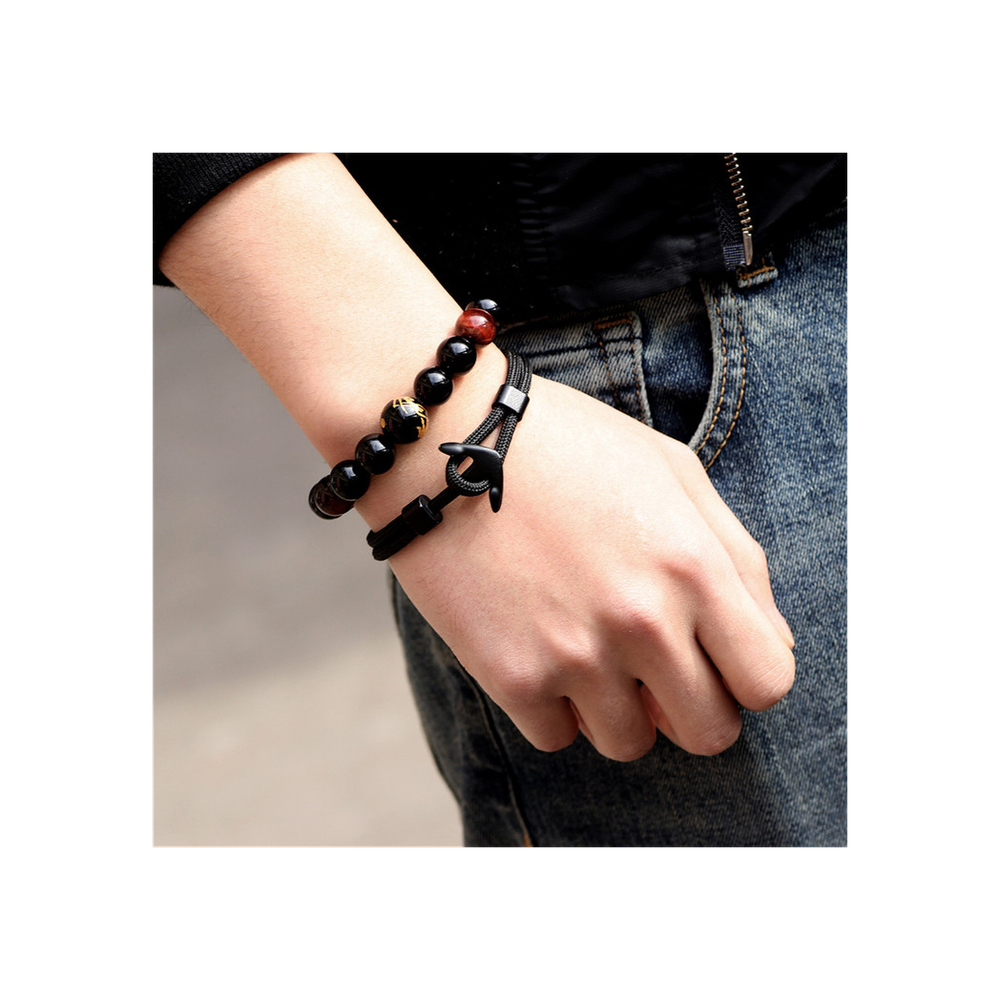 Stylish Men's Black Anchor Bracelet - High-Quality, Perfect for Gifts