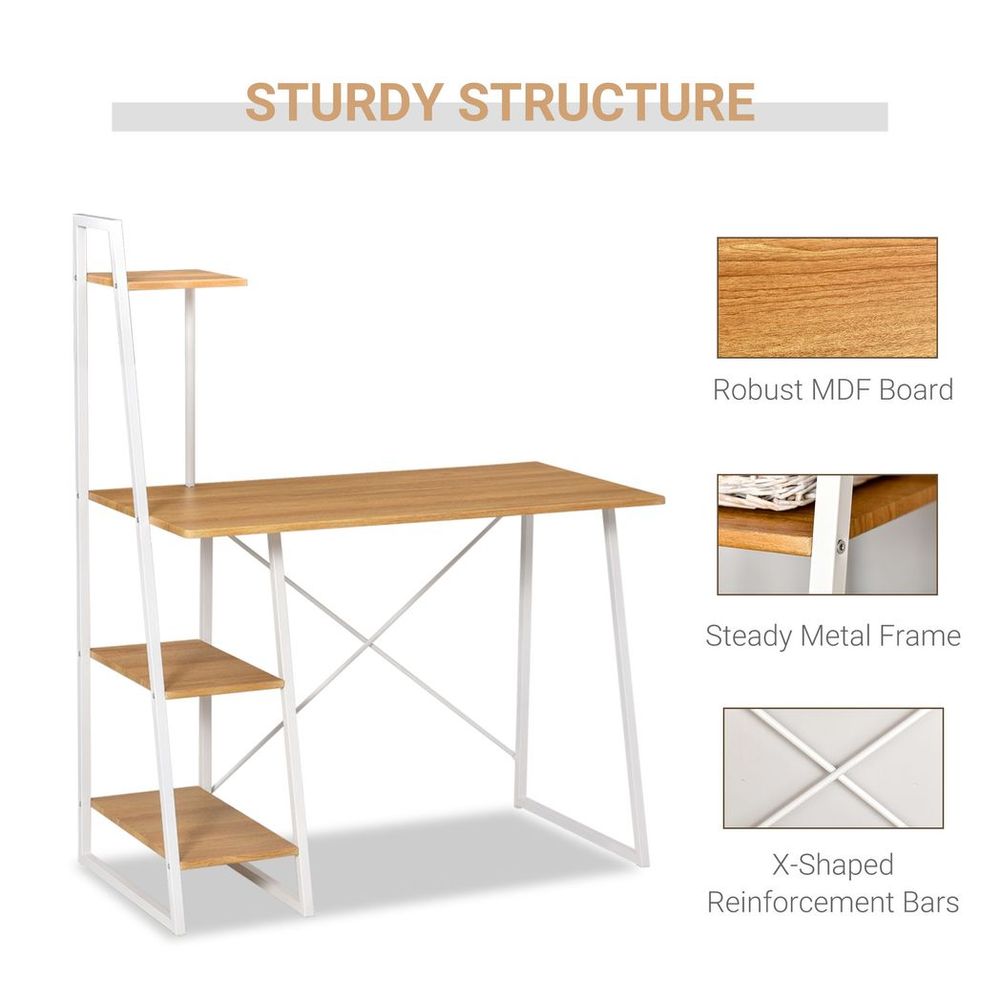 HOMCOM Home Office Computer Desk Study Writing Table with 3-Tier Storage Shelves
