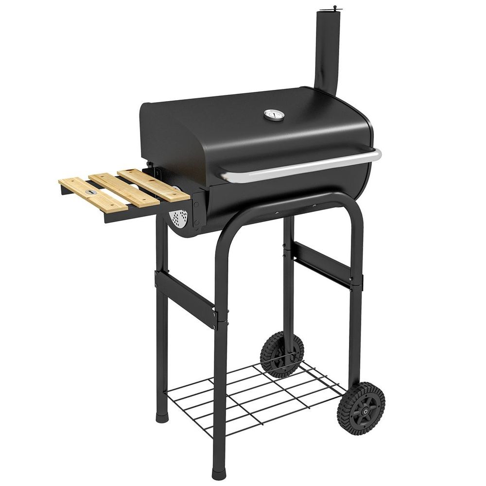 Premium Outsunny BBQ Grill - Charcoal, Shelves, Lid, Thermometer - Perfect for Outdoor Parties!