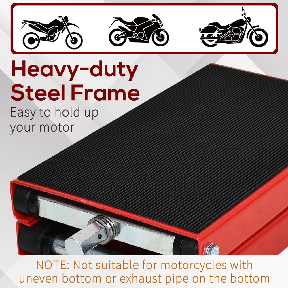 DURHAND 500KG Steel Motorbike Repair Lift Jack Siccor Hoist Stand Rubber Anti-Slip Top Bike Garage Home Red Black