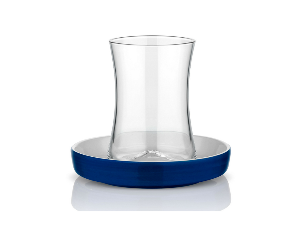 Istanbul Tiryaki Tea Glass and Saucer - Dark Blue