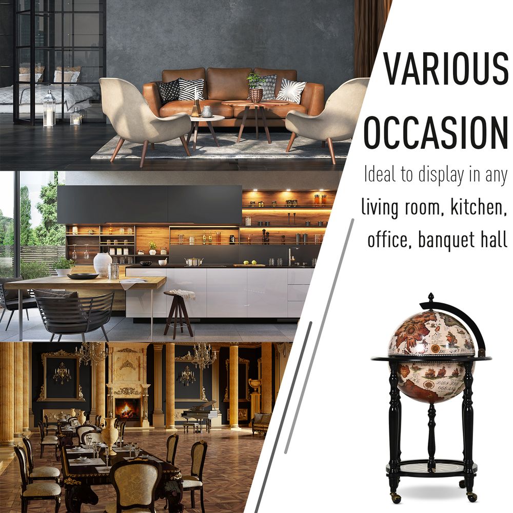 Globe Retro Style Mini Bar Drink Cabinet Movable Wine Beverage Trolley