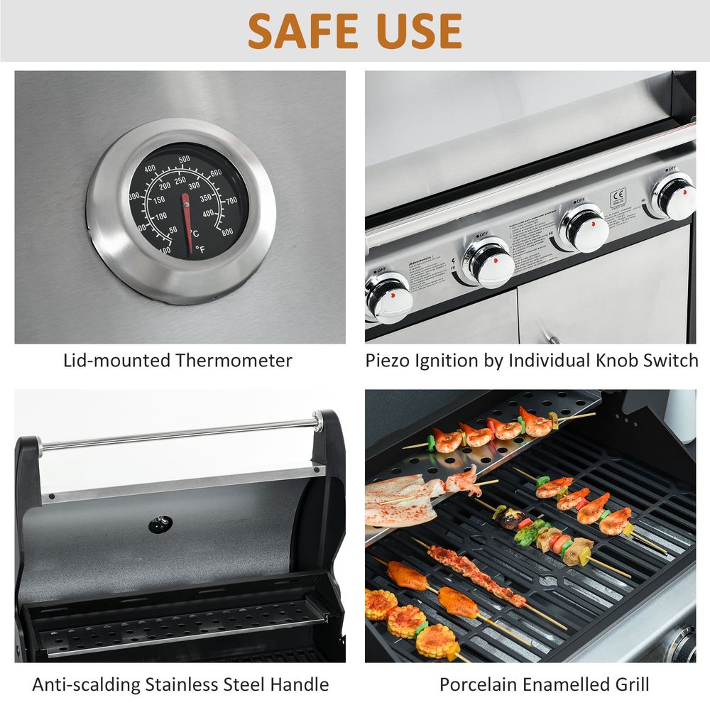 Premium Outdoor Gas BBQ Grill | 4+1 Burner Stainless Steel | 128x50x113cm | High-Quality and Durable
