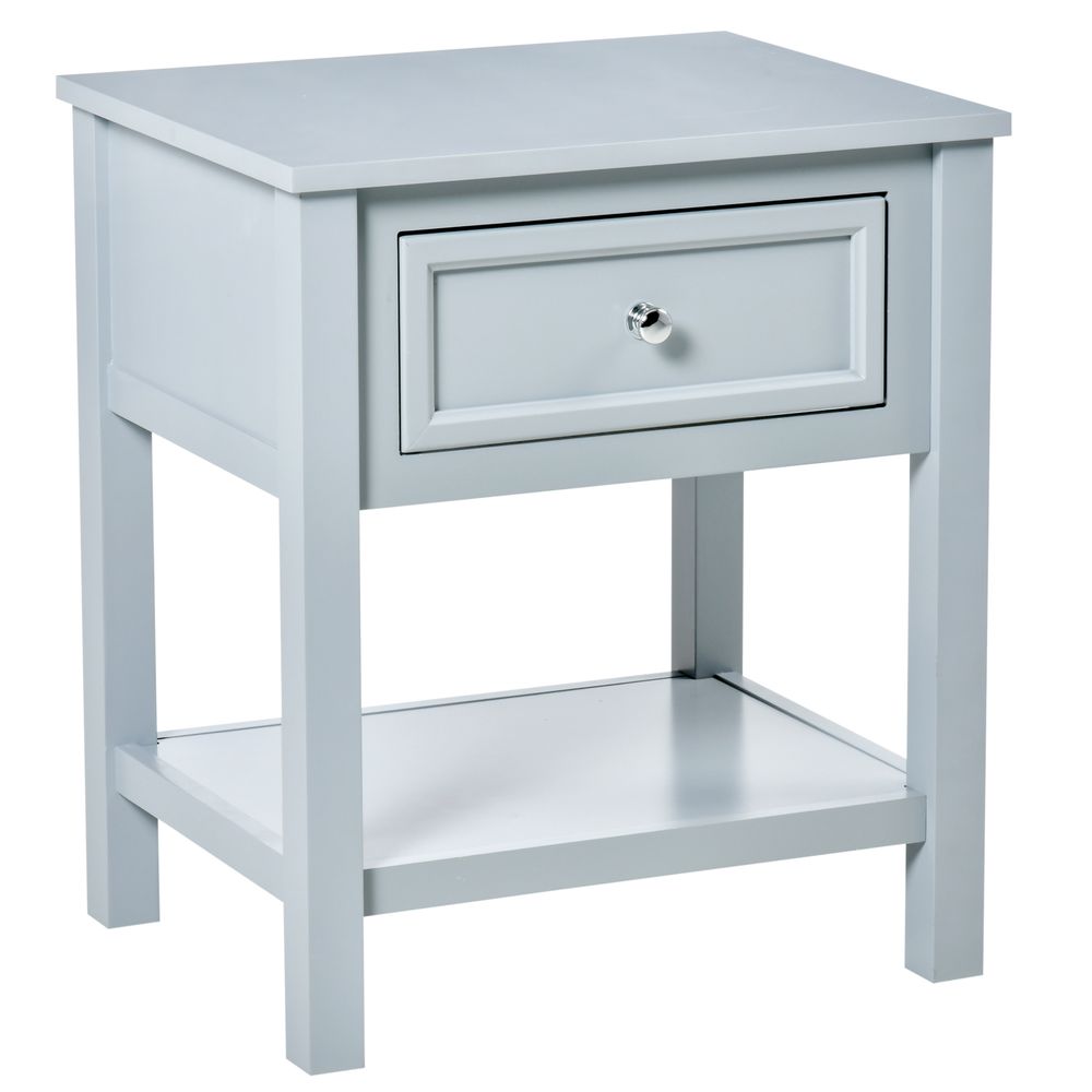 HOMCOM Bedside End Table Nightstand w/Drawer Open Shelf Table Top Metal Handle Classic Home Stylish Furniture Grey