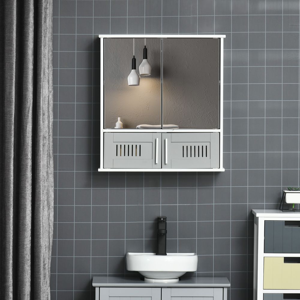 Grey Bathroom Mirror Cabinet, Wall Storage with Double Doors - High Quality & Stylish Design