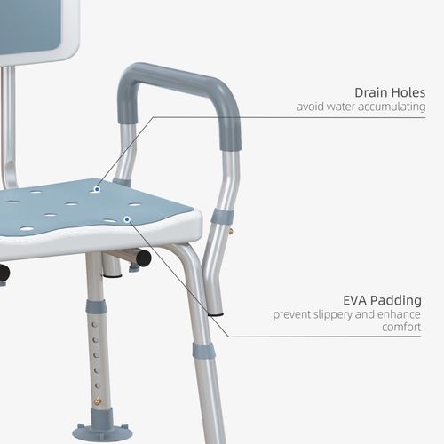 HOMCOM EVA Padded Shower Stool with Back and Arms 4 Suction Foot Pads
