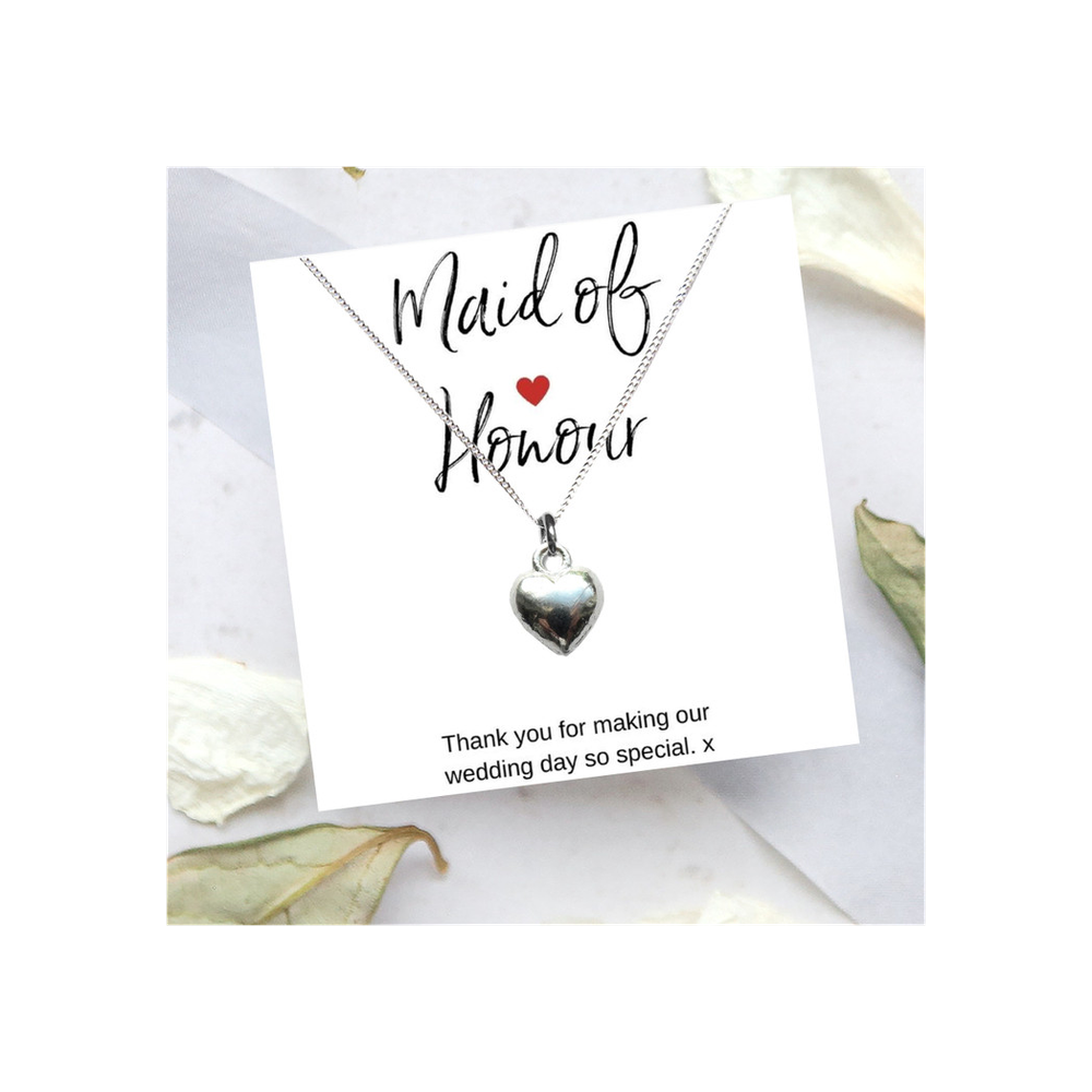 Heart Necklace & Thank You Card - Maid of Honour