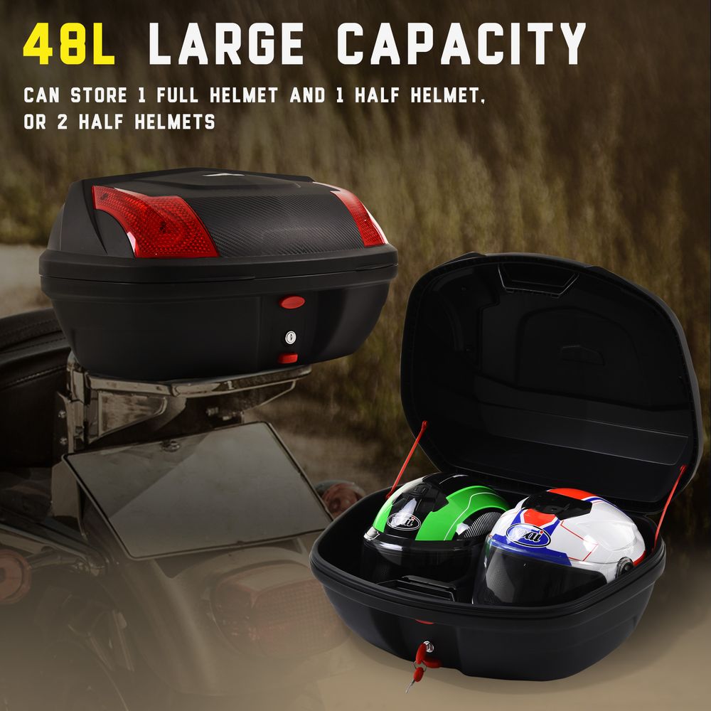 HOMCOM 48L Motorcycle Trunk Travel Luggage Storage Box Motorbike Accessory Large Storage Space for 2 Half Helmet - Black