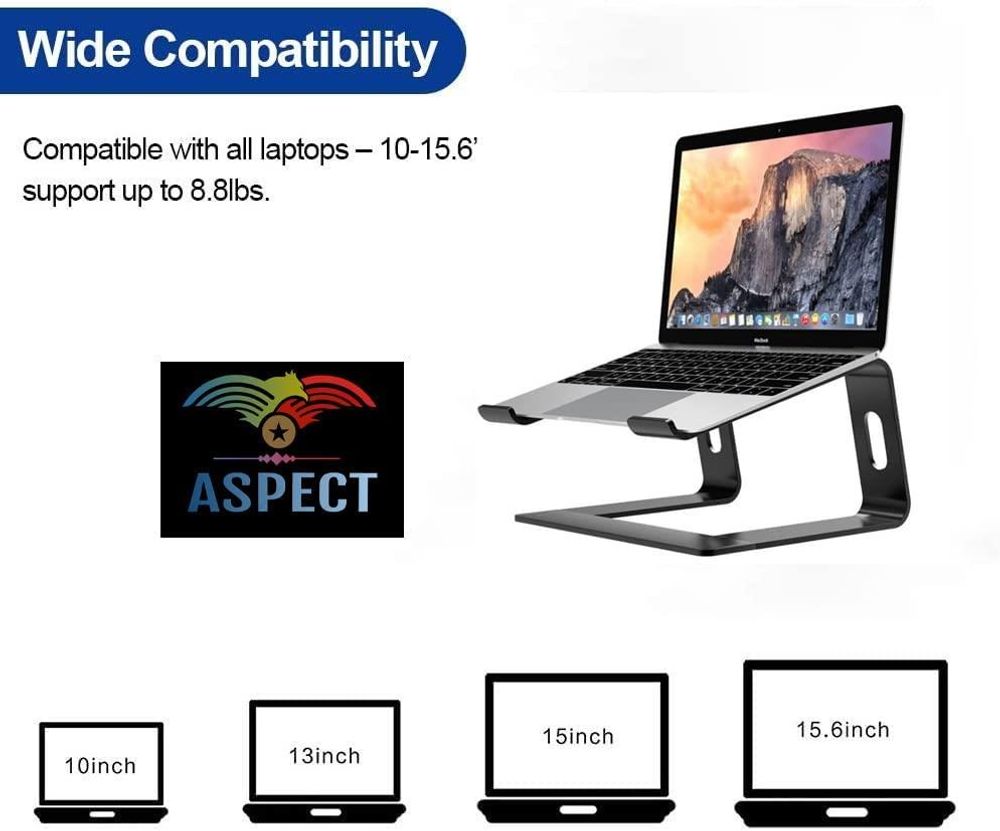Aspect Metal Desktop Laptop Stand Compatible with All MacBook and Laptops Size Range 10 to 15.6 Inches (BLACK)